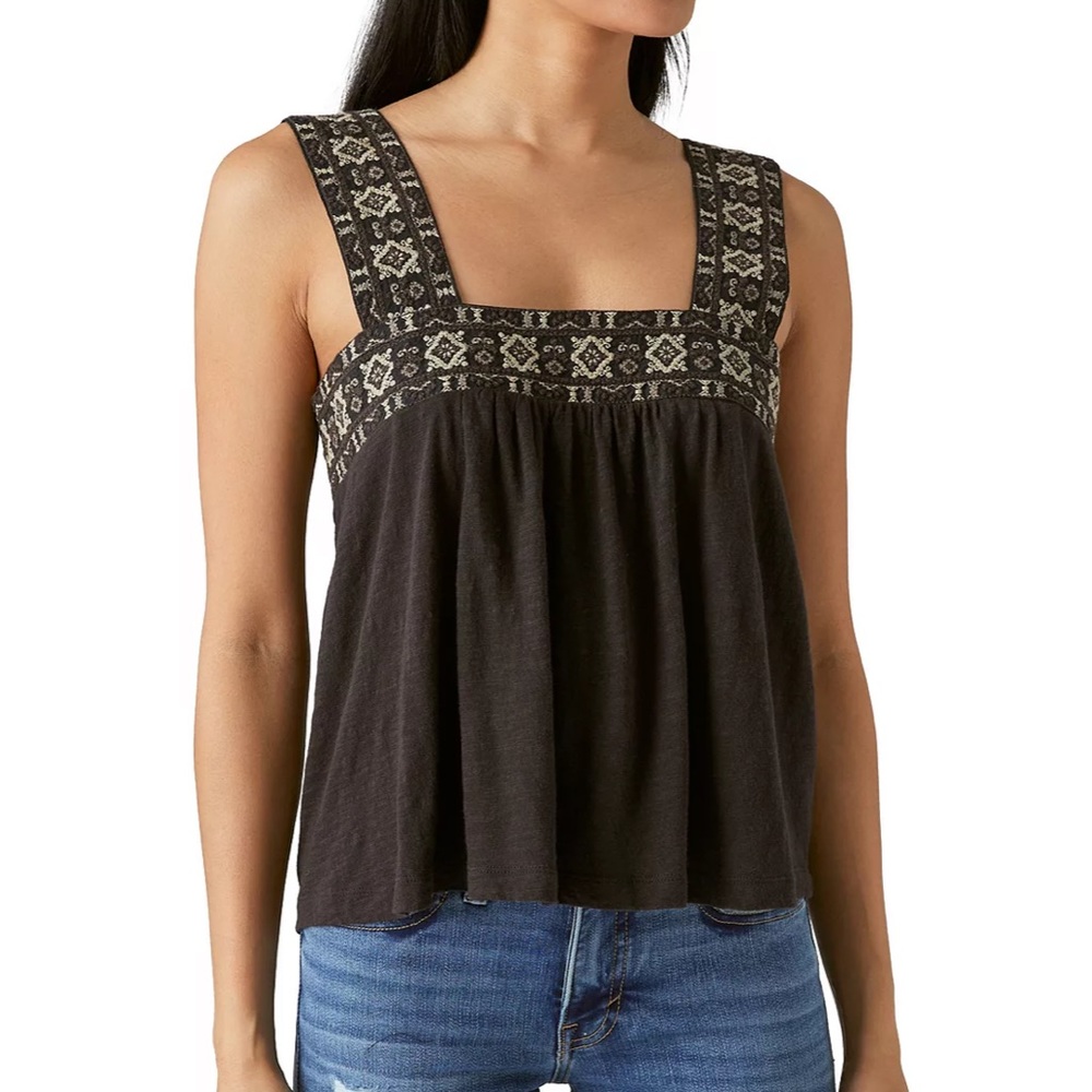 🍀Lucky Brand Embroidered Square Neck Cotton Tank
